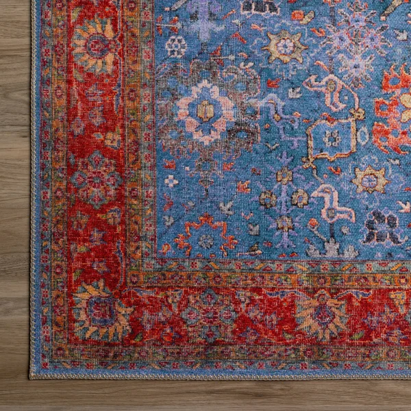 Addison Rugs Kensington 5& x 7&7x22 Fabric Non-Skid Area Rug in Paprika Blue