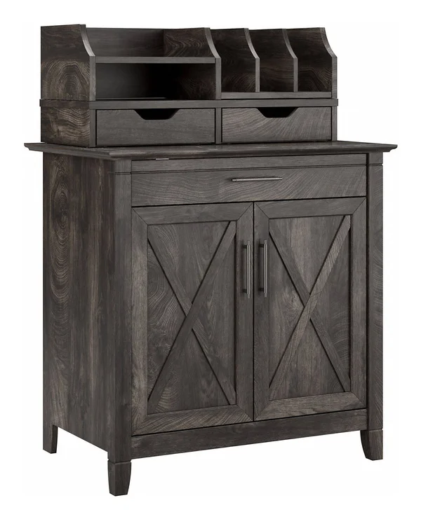 Bush Furniture Key West Secretary Desk with Storage and Desktop Organizers - Dark Gray Hickory