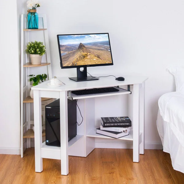Costway Wooden Study Computer Corner Desk with Drawer-White