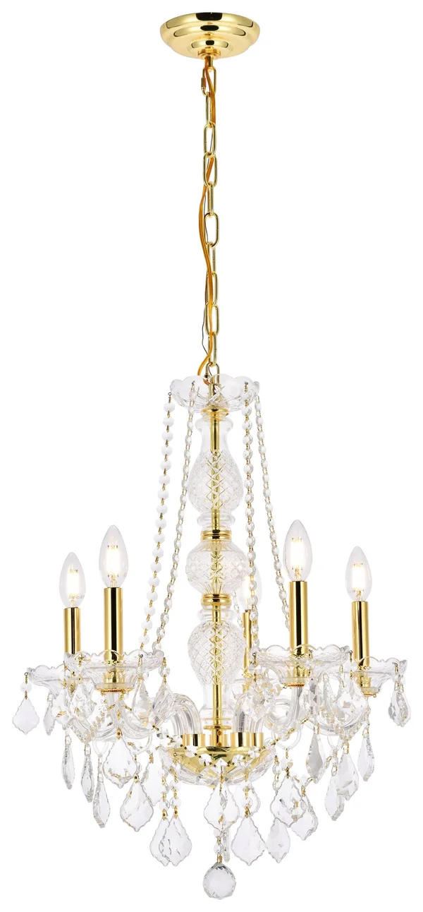 Elegant Lighting V7855D21G/RC Verona 5 Light Gold Chandelier Clear Royal Cut Crystal