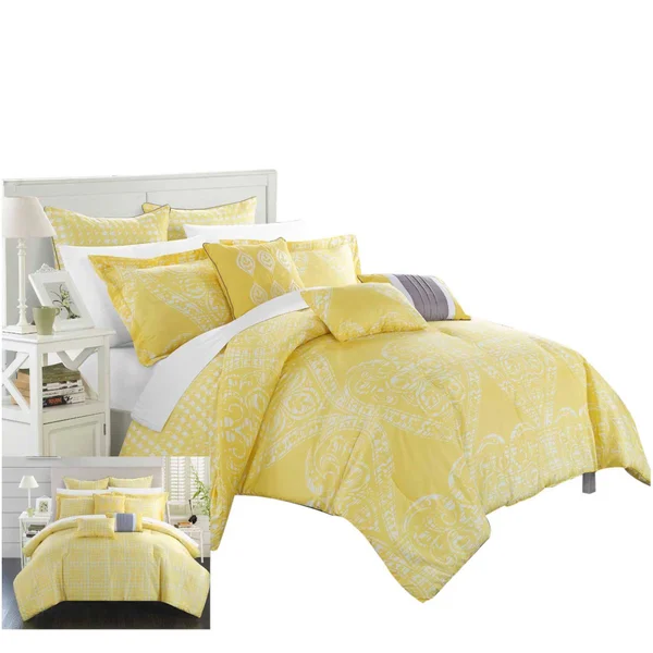 Parma Sicily Reversible Printed Comforter Set Yellow - Size: Queen