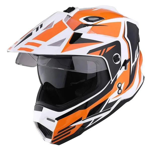 1storm Dual Sport Motorcycle Motocross Off Road Full Face Helmet Hf802 Dual Visor Storm Force Orange - Size: XL