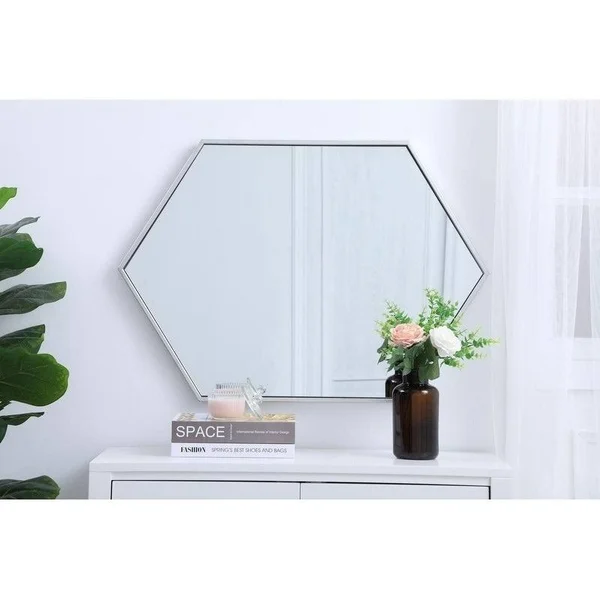 Carson Carrington Salsendi Metal Frame Hexagon Mirror - 30x22W x 40x22H - Silver