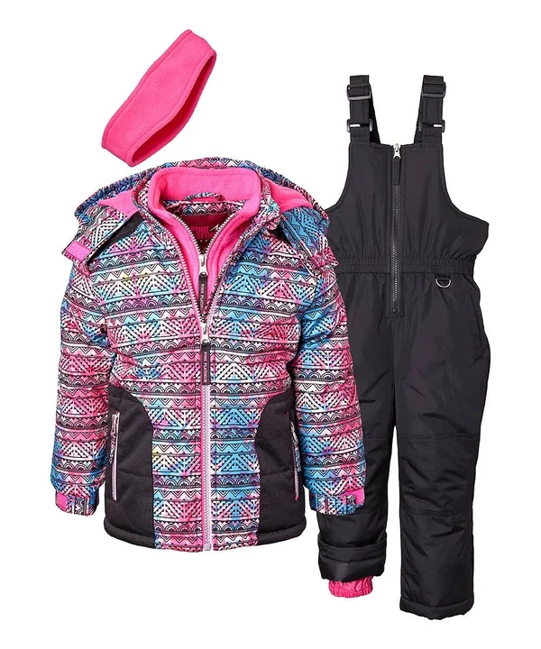 Pink Platinum Girls& Dye Pattern 3-Piece Snowsuit - Black - 4