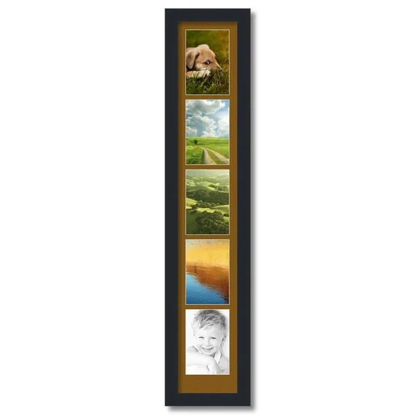 Collage Picture Frame - Satin Black Frame with 5 openings for 4x6 Photos with Brown Coronado Mat. D3926EB2365, ArtToFrames