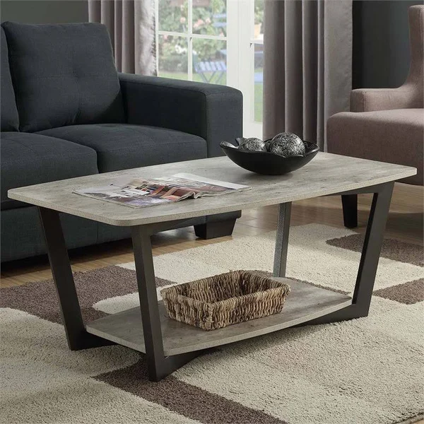 Pemberly Row Coffee Table in Gray Faux Birch Wood Finish