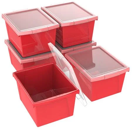Storex 4 Gallon (15L) Classroom Storage Bin with Lid - Red, 6-Pack
