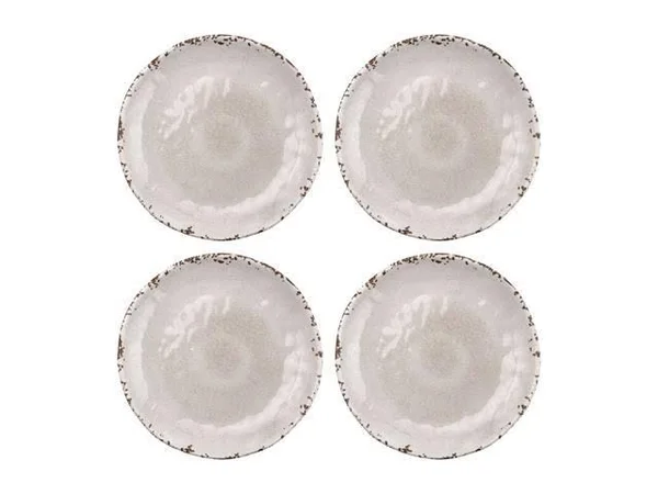 Gourmet Art 16-Piece Crackle Melamine Dinnerware Set, Cream, Service for 4. Incl