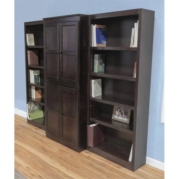 15 Shelf Bookcase Wall with Doors - 72 inch Tall, Espresso Finish - Concepts in Wood WKT3072-E