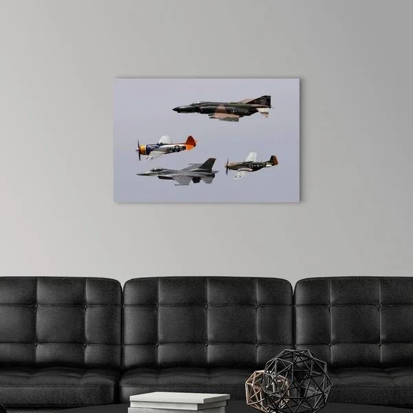 F-4 Phantom, P-47 Thunderbolt, F-16 Fighting Falcon and P-51 Mustang, Large Solid-Faced Canvas Wall Art Print, Great Big Canva