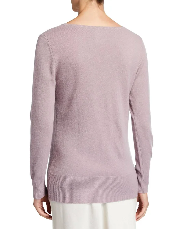 Neiman Marcus Cashmere Collection Relaxed V-Neck Cashmere Sweater, Iris, Women's, L