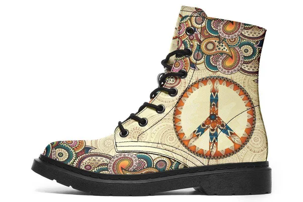 Tan Peace Mandala Boots, Peace Sign Boots, YesWeVibe Women's Boots, Black Sole, US 8, EU39.5