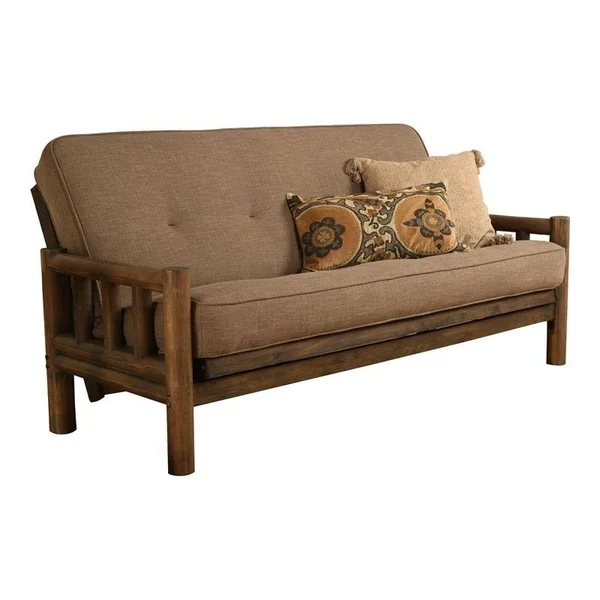 Kodiak Furniture KFLDRWLSTNLF5MD3 Lodge Frame-Rustic Walnut Finish-Linen Stone Mattress