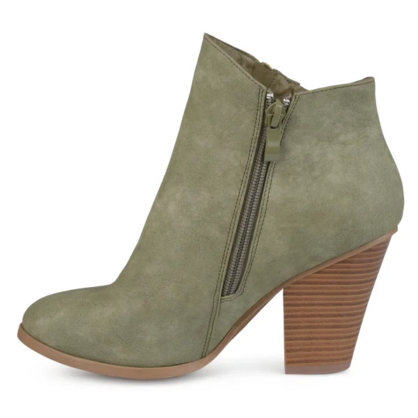 Brinley Co. Women's Faux Suede Stacked Wood Heel Double Zipper Booties - Size: 8.5, Beige