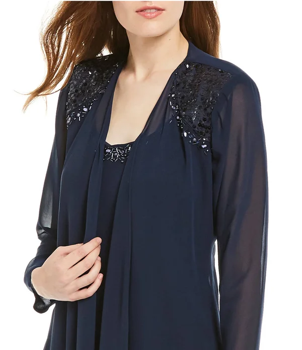 Ignite Evenings Sequined Shoulder Midi Length Jacket Dress - Steel 12