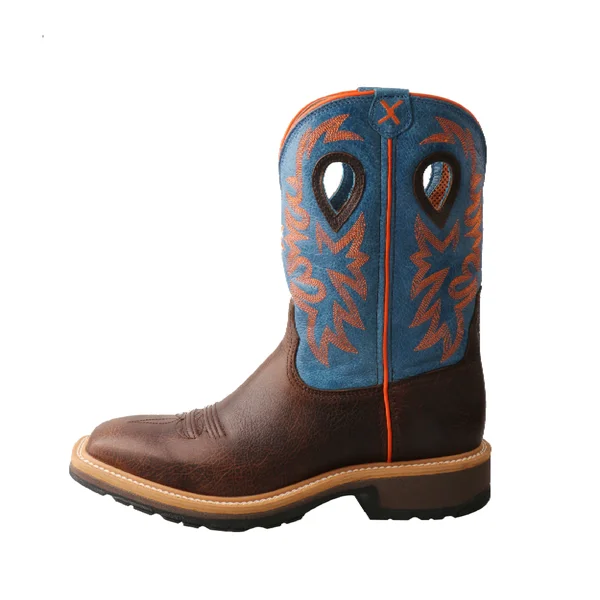 Twisted x Men's MCW0010 Cowboy Western Work Boot, Dark Brown/Sky Blue Leather