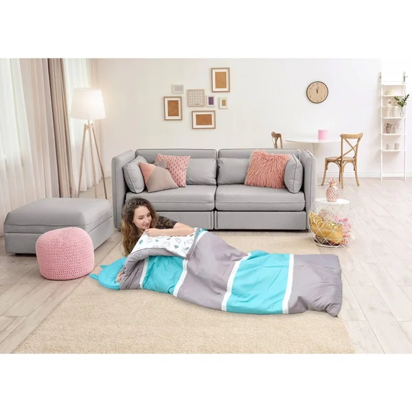 Chic Home Holger Sleeping Bag with Cat Ear Hood with Geometric Pattern, Navy/Red/White, Size: Twin Xlong