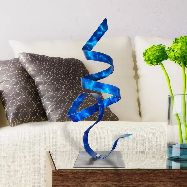 Statements2000 Metal Art Sculpture Modern Centerpiece Table Decor by Jon Allen - Perfect Moment - Blue - 18" x 9" x 5"