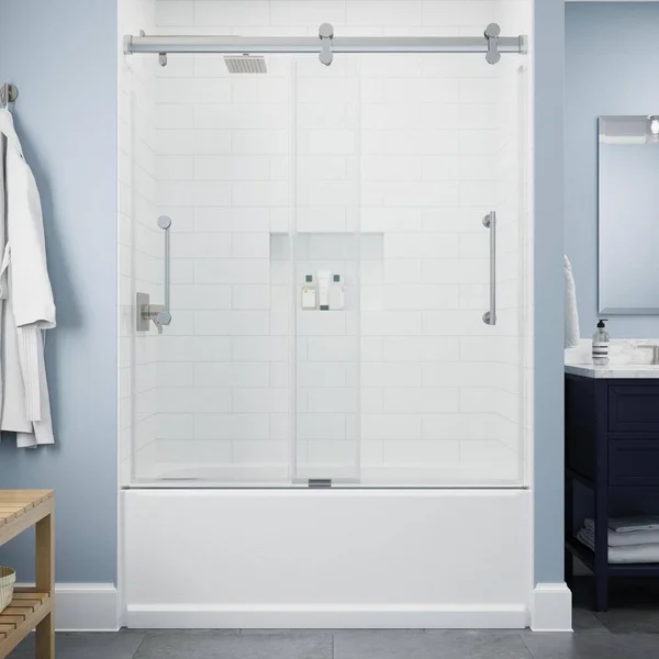Delta Paxos 60 in. W x 62-1/4 in. H Sliding Frameless Bathtub Door in Chrome with 5/16 in. (8 mm) Clear Glass