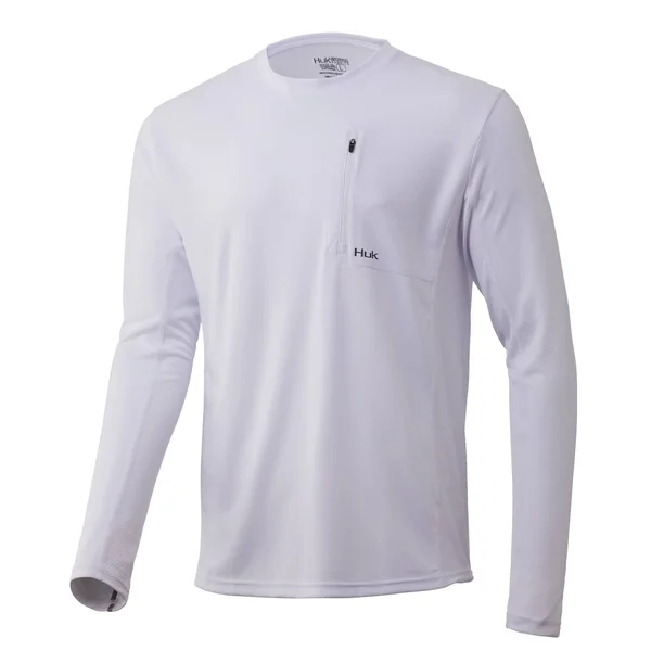 Men's Huk Icon x Pocket Long Sleeve Shirt - Performance Fishing Shirts, White, L