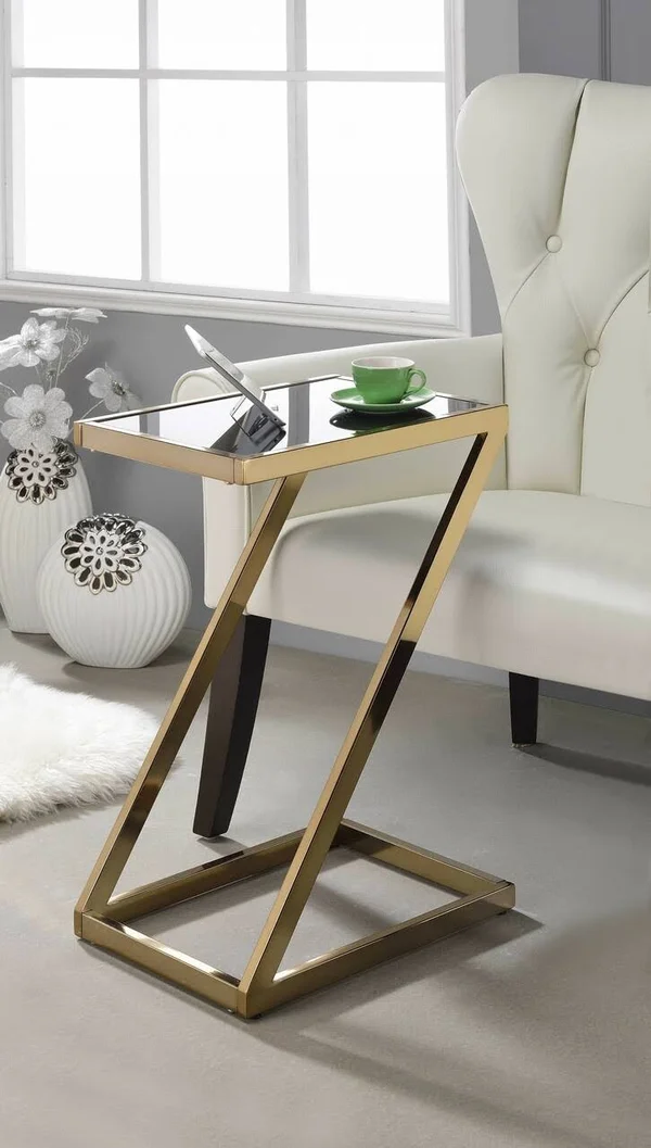 Side Table in Frosted Glass & Rose Gold - Glass, Metal Tube Frosted Glass & Rose Gold