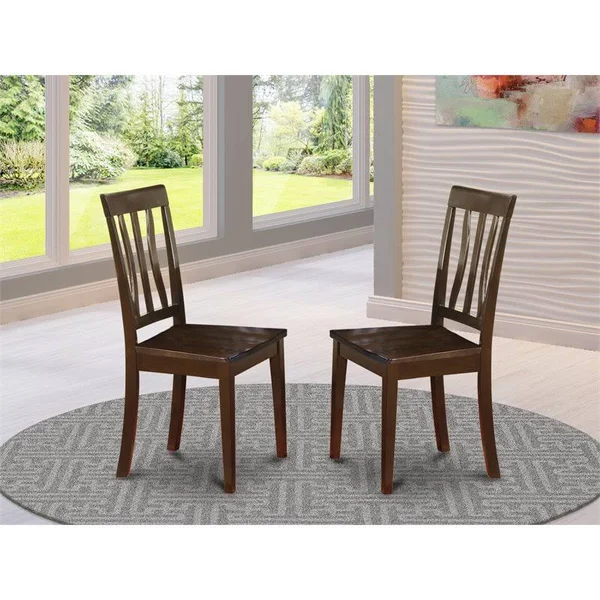 East West Furniture Set of 2 Chairs Anc-cap-w Antique Kitchen Chair Wood Seat with Cappuccino Finish