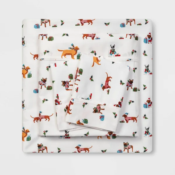 King 400 Thread Count Holiday Print Cotton Performance Sheet Set Holiday Dogs - Threshold