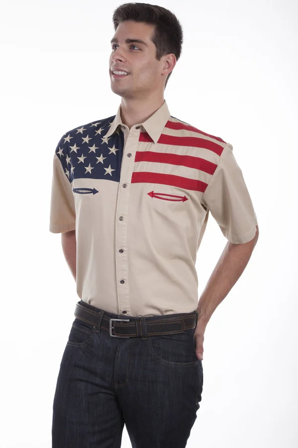 Scully Mens American Patriotic Antique Short Sleeve Shirt - Men's, Size: 2XL