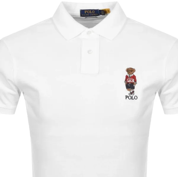 Polo Ralph Lauren Mens White Custom Slim Fit Polo Bear Polo Shirt
