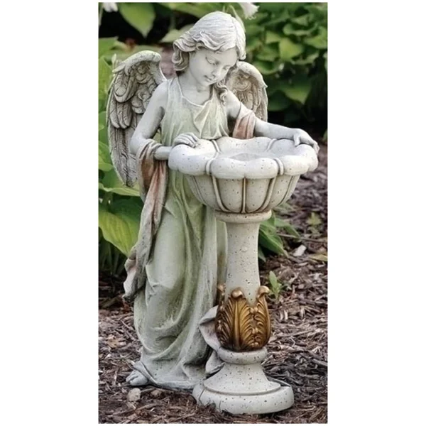 Roman 23x22 Joseph&s Studio Angel Outdoor Garden Statue with Solar Powered Bird Bath