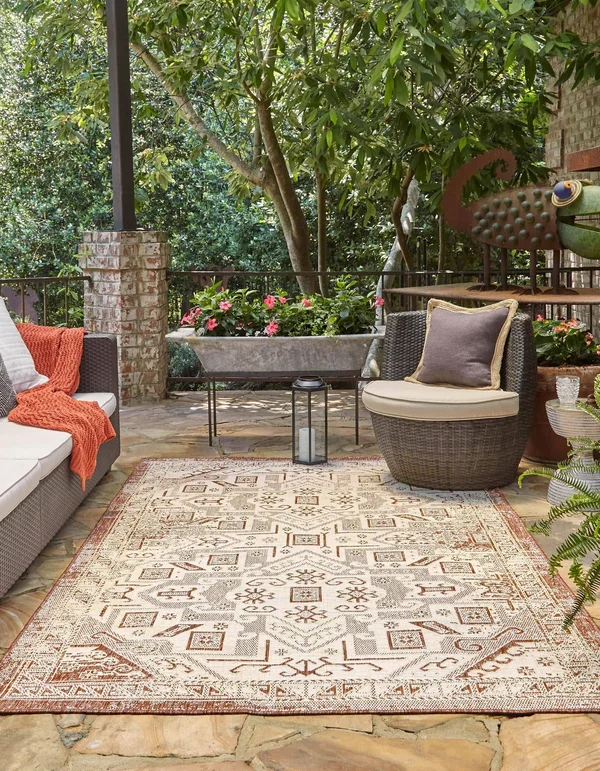 Outdoor Aztec Rust Red 3x5 Accent Rug Indoor Outdoor Rug