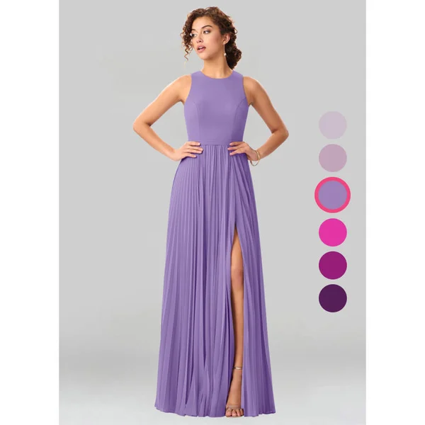 Azazie A-Line/Princess Scoop Floor-Length Chiffon Bridesmaid Dresses - Tahiti