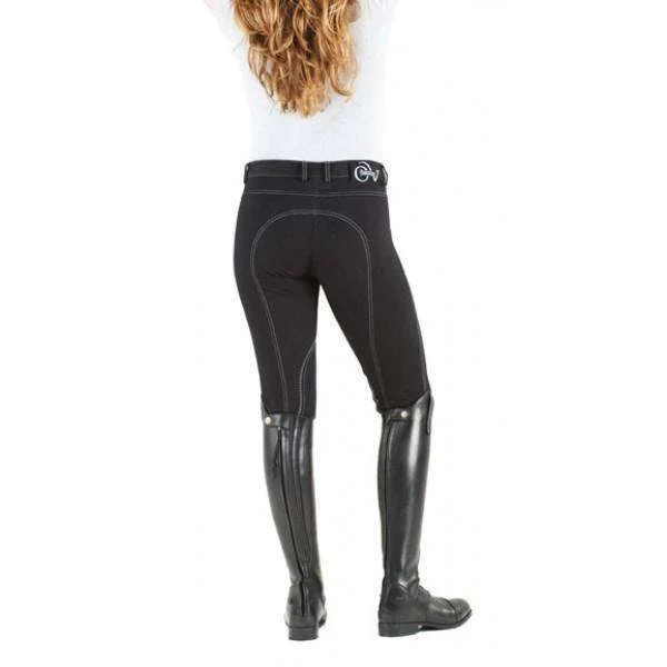 Ovation Ladies Euro Melange Zip Front Knee Patch Breeches - Black
