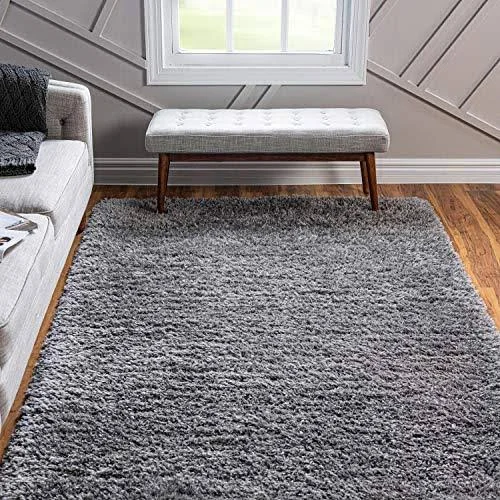 Infinity Collection Solid Shag Area Rug by Rugs.com – Smoke 7& x 10& High-Pile Plush Shag Rug Perfect for Living Rooms - Bedrooms