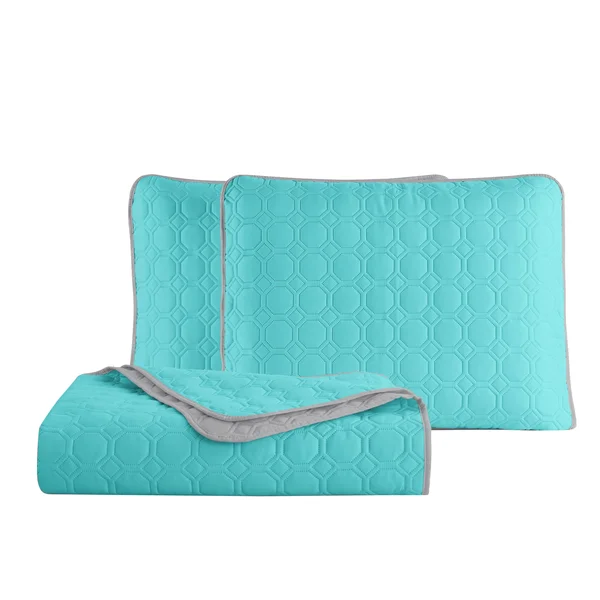 MHF Home Bethany Reversible 3-Piece Quilt Set - Size: King, Green