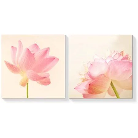 Wall26 2 Panel Canvas Wall Art Summer Lotus Canvas Painting Wall Decor for Living Room Framed Home Decorations -, Size: 24 x 24