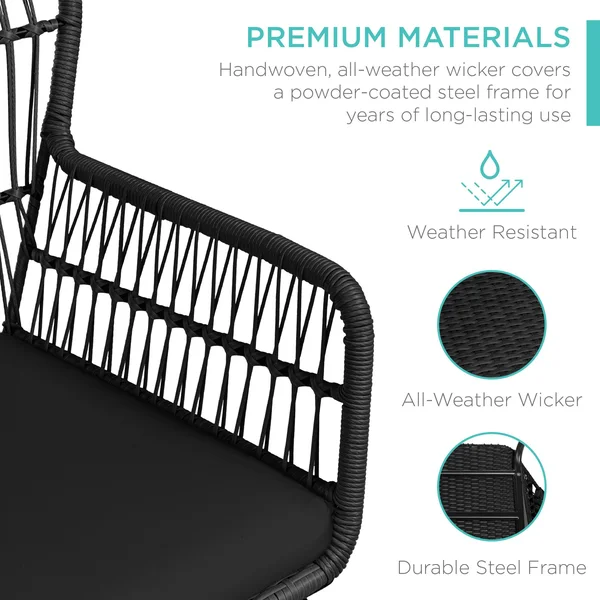 Best Choice Products 3-Piece Patio Conversation Bistro Set - Outdoor Wicker w/ 2 Chairs, Cushions, Side Table - Black