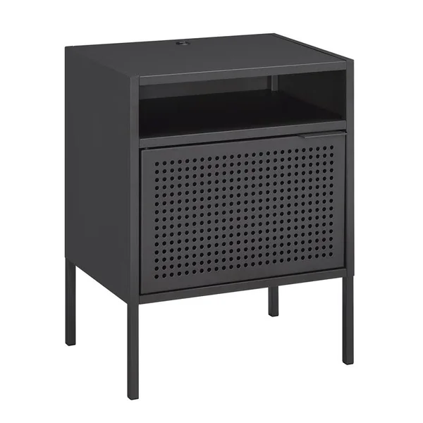 Bowery Hill Open Metal Shelf Nightstand with USB Port in Gray