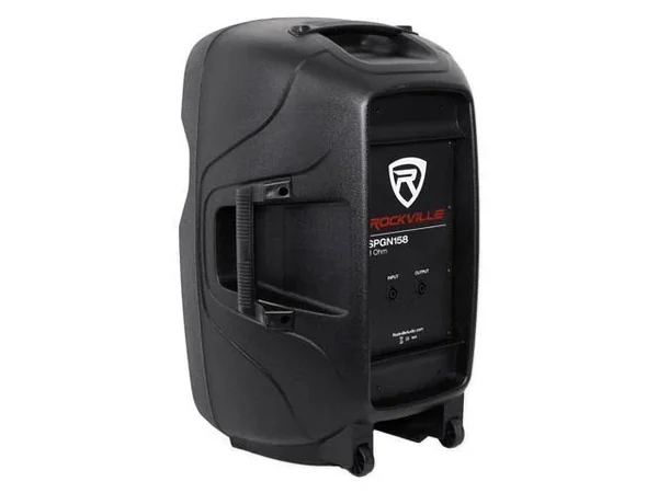 2 Rockville SPGN158 15x22 Passive 1600W ABS Plastic PA Speakers+Stands+Cables+Bags