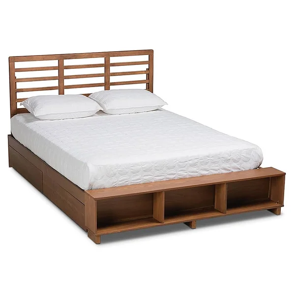 Baxton Studio Sally King Storage Platform Bed in Ash Walnut