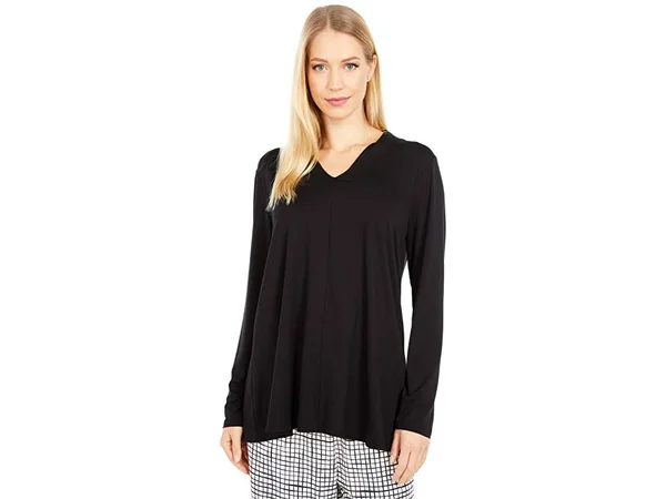 Eileen Fisher Womens Black Long Sleeve V Neck Top Size XS - Women's