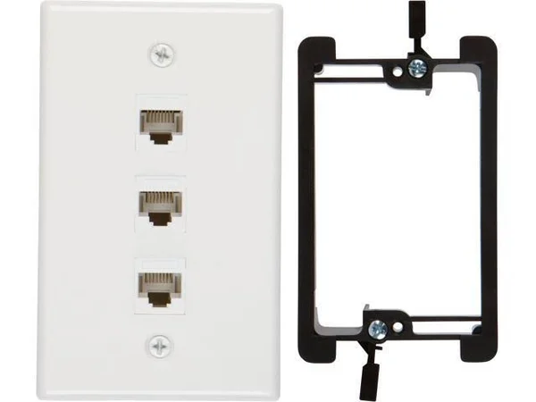 Buyer&s Point 3 Port Cat6 Wall PLATE - Female-Female with Single Gang Low Voltage Mounting Bracket Device Pack of 5 White 3 Port