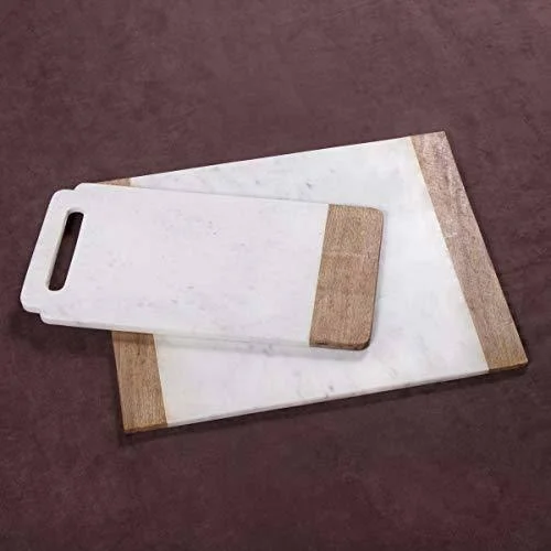 Creative Home Natural White Marble with Mango Wood 16x22 x 20x22 Pastry Board - Serving Plate