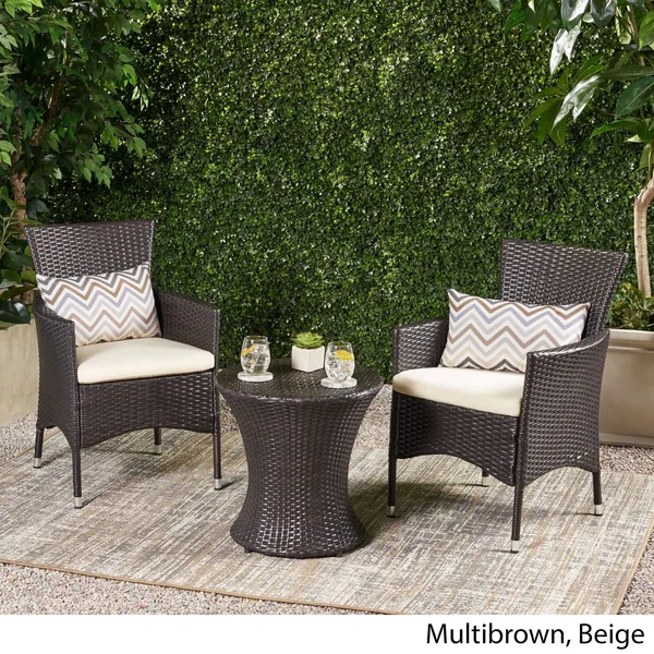 Mirage 3PC Wicker Stacking Chair Chat Set - Brown - Christopher Knight Home