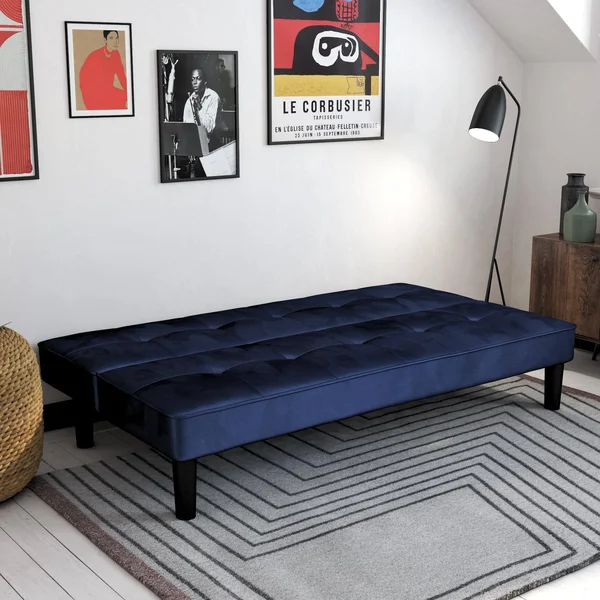 RealRooms Tyler Futon Convertible Couch, Blue Velvet