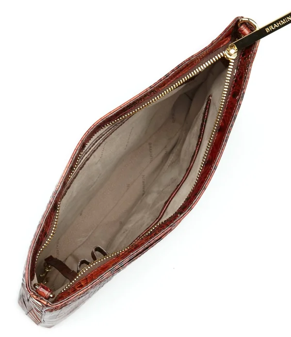 Brahmin Melbourne Collection Remy Crocodile-Embossed Leather Zip Top Crossbody Bag - Toasted