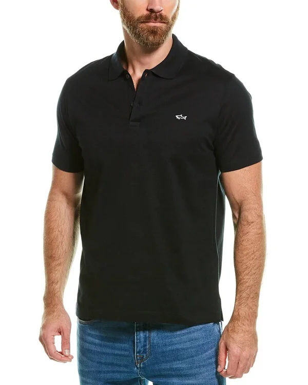 Paul & Shark Organic Cotton Piqué Polo with Shark Badge - Black