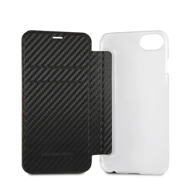 Mercedes-Benz Hard Case P.U. Leather Carbon Fiber Effect Wallet - iPhone SE/8/7 Black