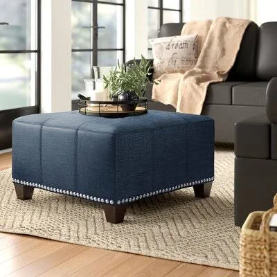 Manila Cocktail Tufted Ottoman Three Posts Fabric: Dark Blue Faux Leather