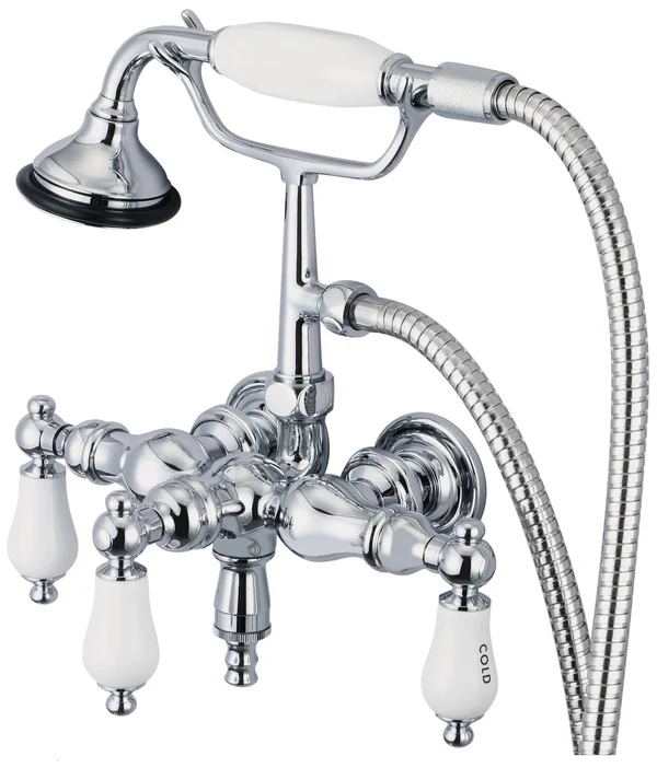 Water Creation F6-0017-01 Vintage Classic 3-3/8 Center Wall Mount Tub Faucet with Down Spout - Straight Wall Connector & Hand